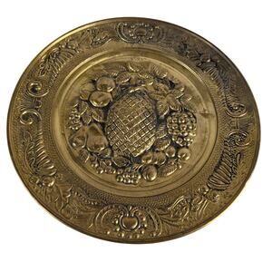 Vintage Raised Pineapple 14" Golden Brass‎ Tray Wall Hanging Made in England